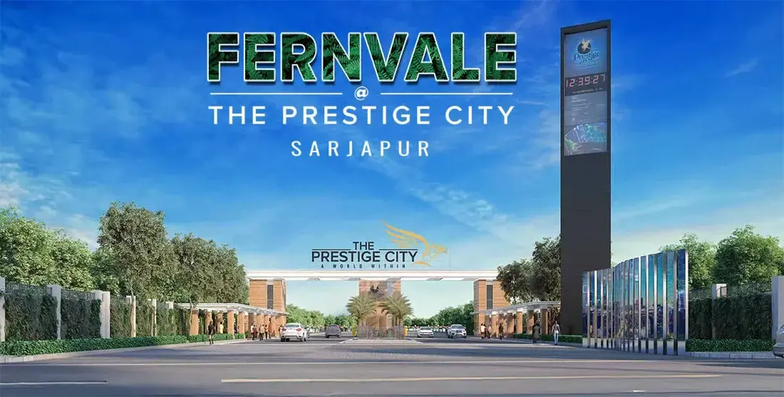 Towers and landscaped open space at a Prestige Group project on Sarjapur Road (artist's impression)