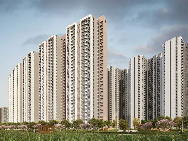 High-rise apartment blocks at Prestige Meridian Park in The Prestige City township near Sarjapur Road