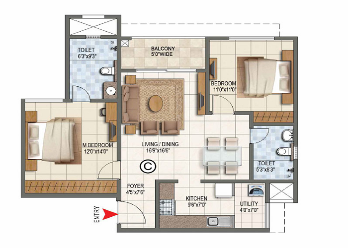 Featured Image of Prestige Sarjapur Road 2 BHK Floor Plan