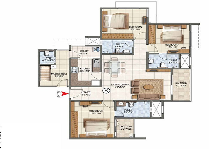 Featured Image of Prestige Sarjapur Road 3 BHK Floor Plan